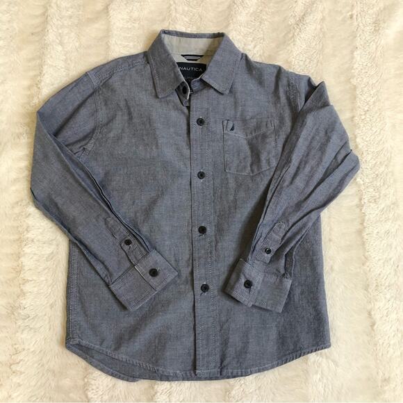 Nautica boys chambray button down top size XL / 7X - Picture 1 of 8